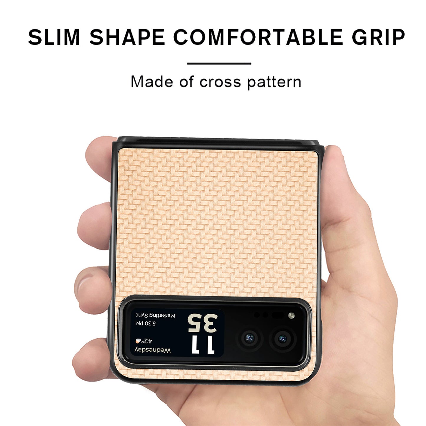 Uniqkart for Motorola Razr 40 5G Phone Case Carbon Fiber Texture PU Leather+PC Phone Cover - Khaki