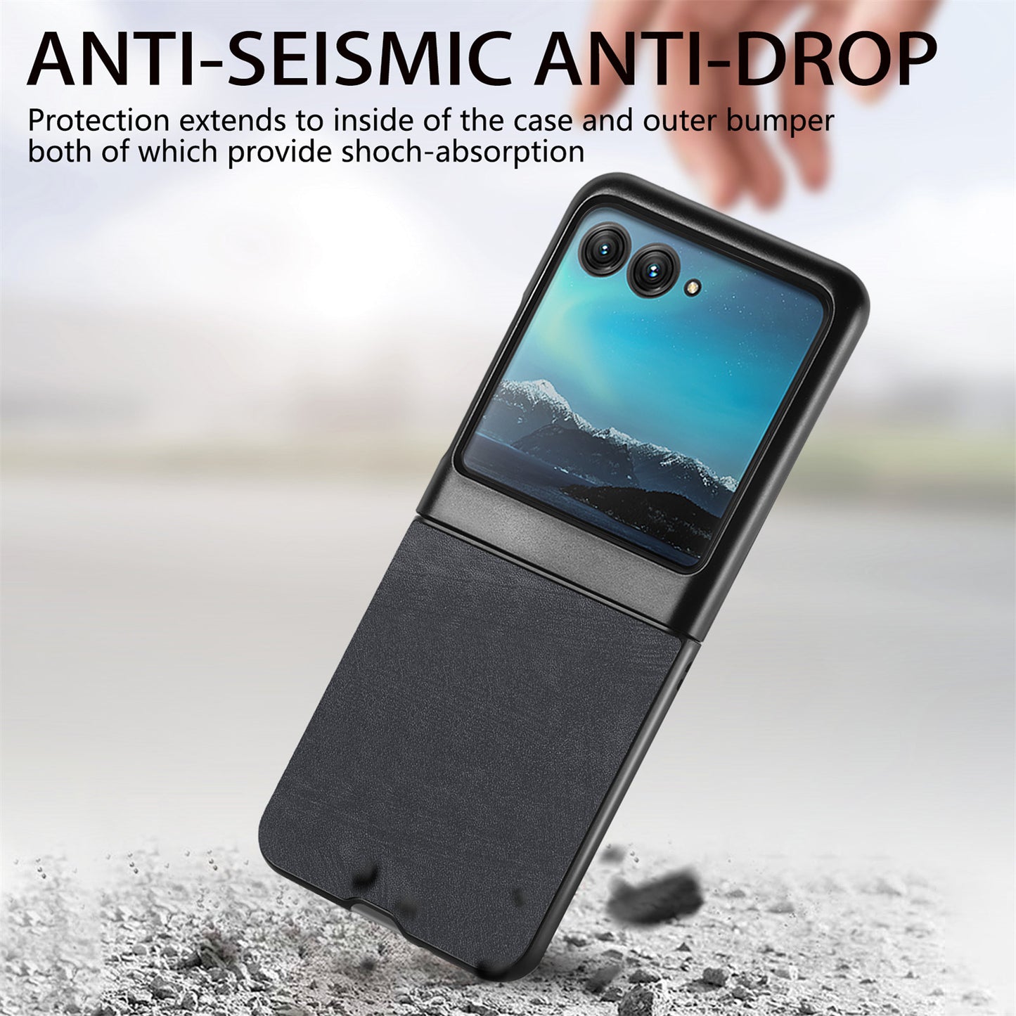 Uniqkart for Motorola Razr 40 Ultra 5G Skin-Touch Phone Case PU Leather Coated PC Case Protective Slim Cover - Black