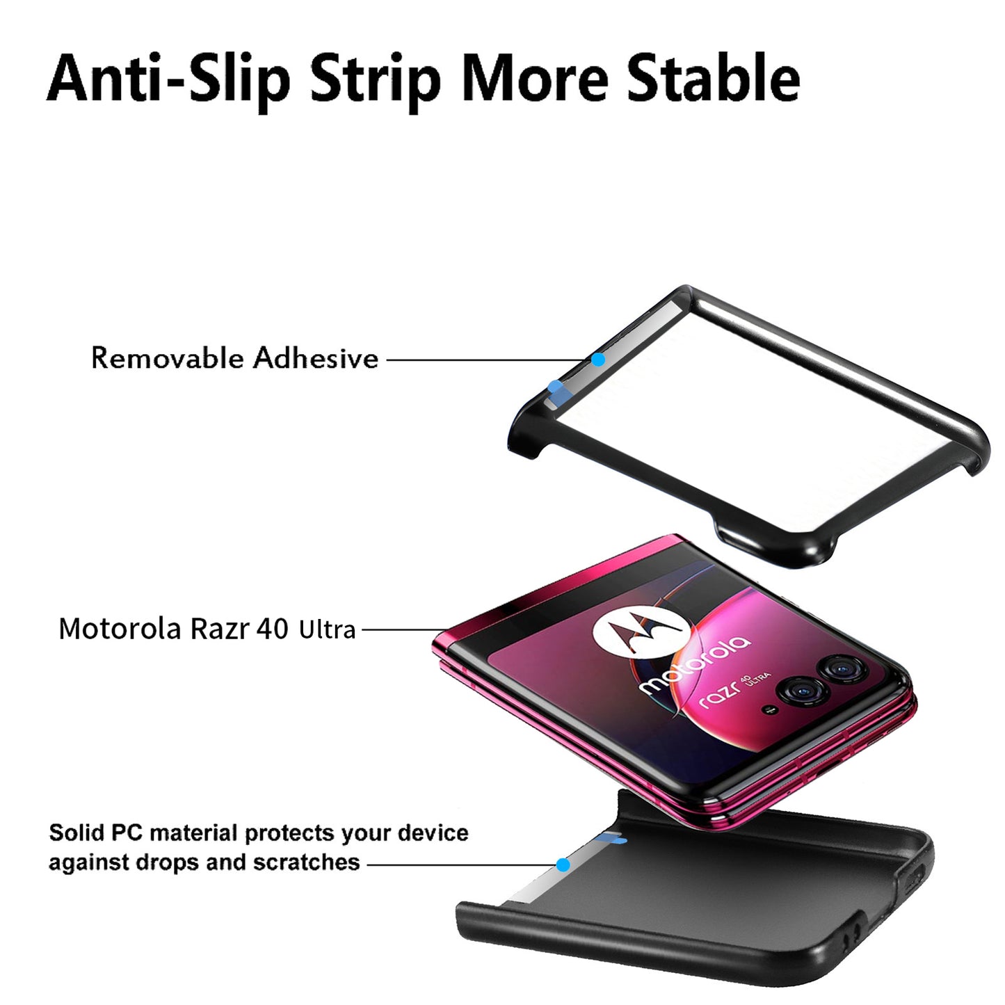 Uniqkart for Motorola Razr 40 Ultra 5G Skin-Touch Phone Case PU Leather Coated PC Case Protective Slim Cover - Black