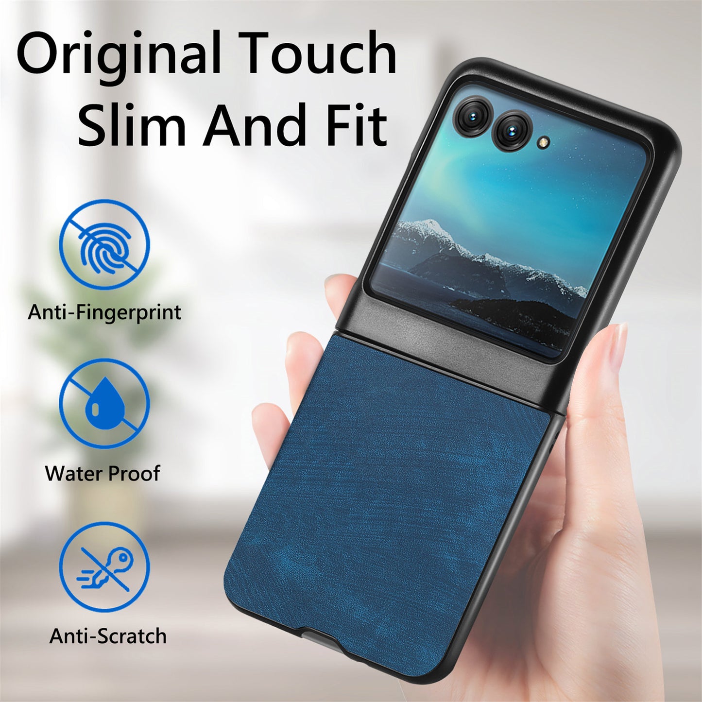 Uniqkart for Motorola Razr 40 Ultra 5G Skin-Touch Phone Case PU Leather Coated PC Case Protective Slim Cover - Dark Blue
