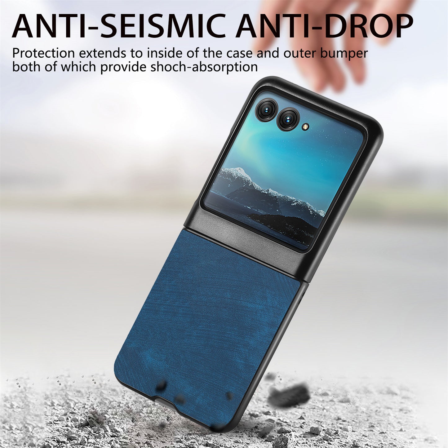 Uniqkart for Motorola Razr 40 Ultra 5G Skin-Touch Phone Case PU Leather Coated PC Case Protective Slim Cover - Dark Blue