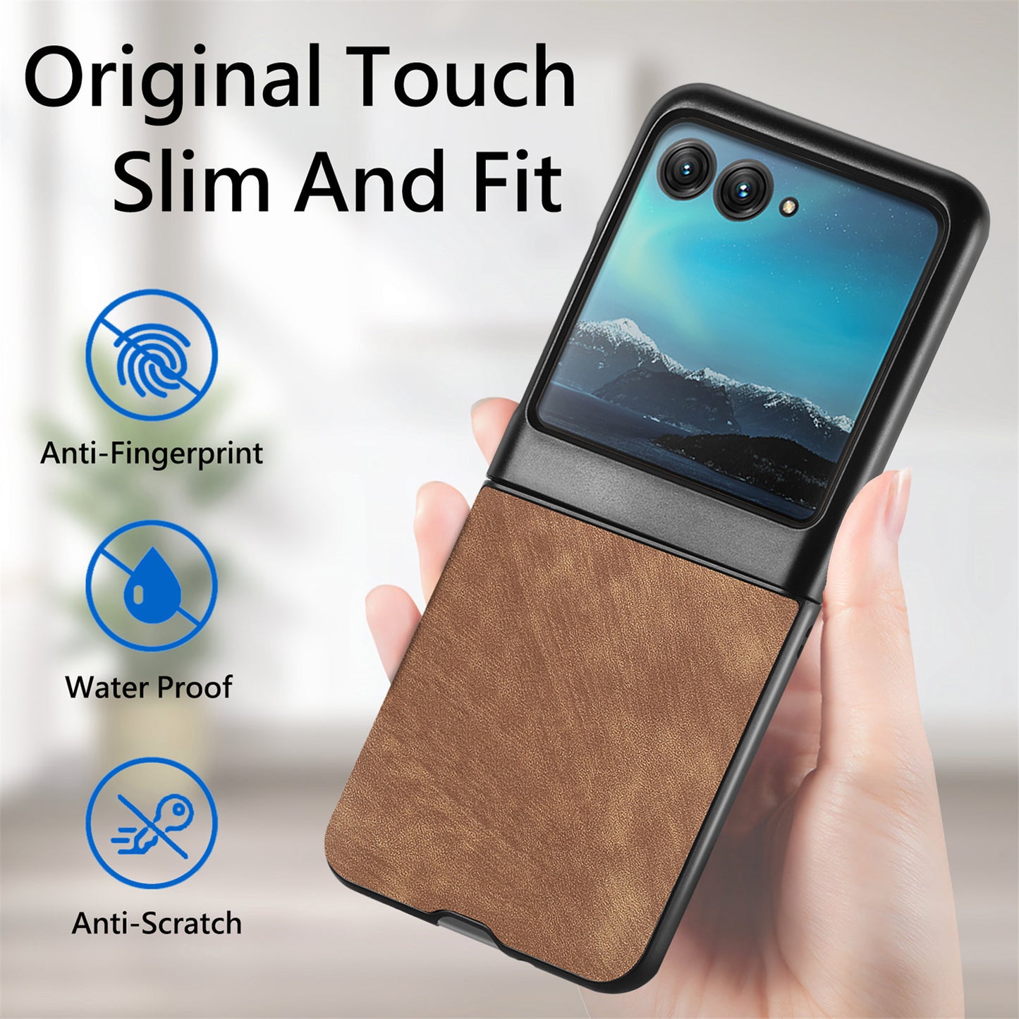 Uniqkart for Motorola Razr 40 Ultra 5G Skin-Touch Phone Case PU Leather Coated PC Case Protective Slim Cover - Brown