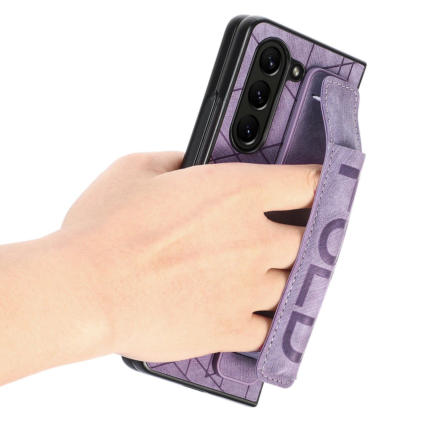 Uniqkart for Samsung Galaxy Z Fold5 5G Phone Case PU Leather+PC Phone Cover with Hand Strap, Pencil Slot - Purple