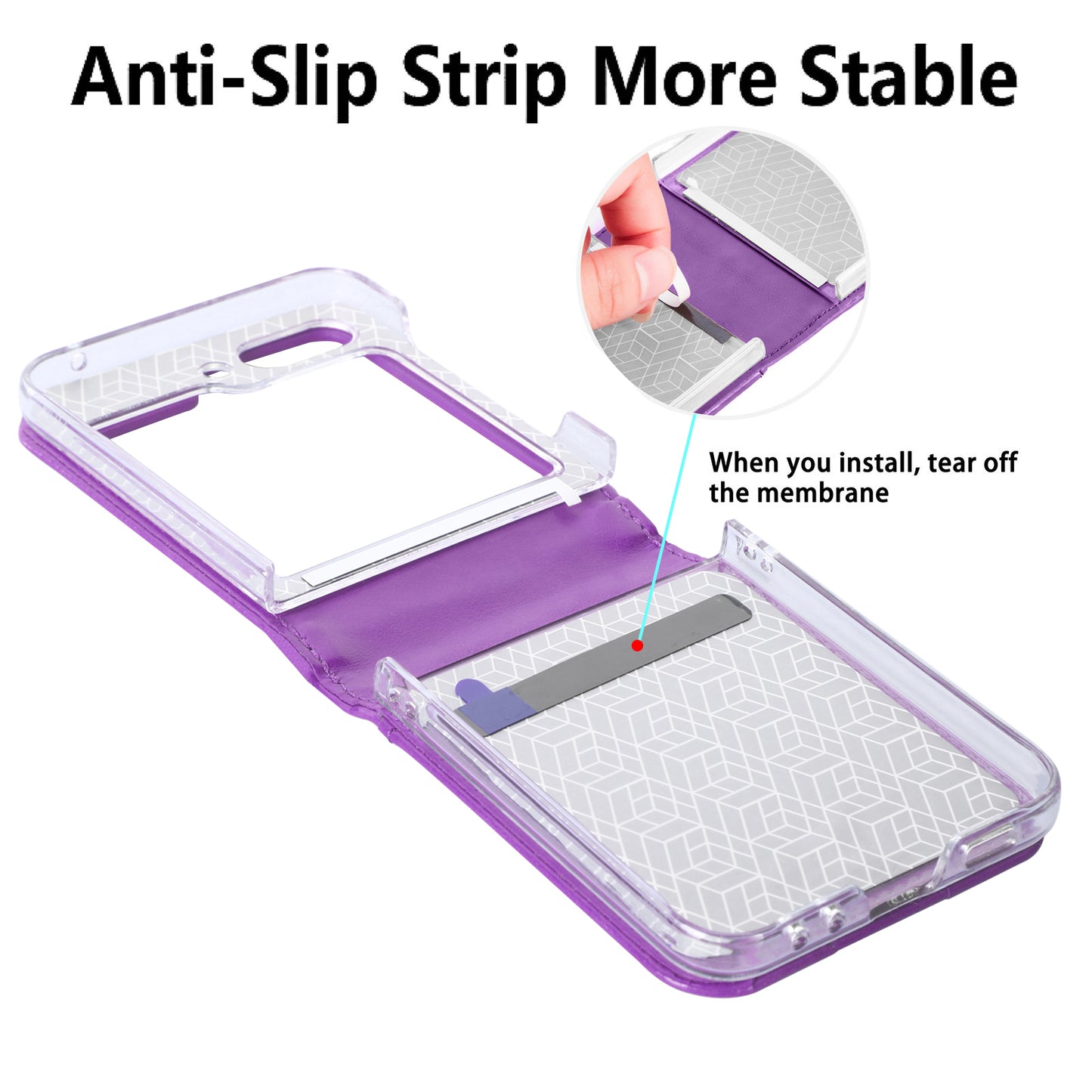 Uniqkart for Samsung Galaxy Z Flip5 5G PU Leather+PC Card Holder Case Flower Imprinted Phone Cover with Shoulder Strap - Purple