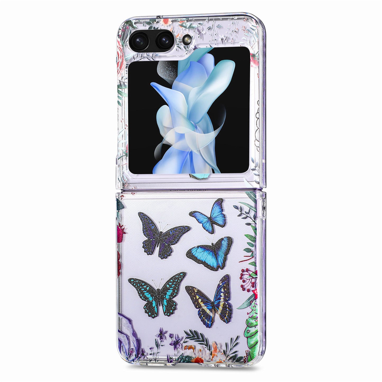 Uniqkart for Samsung Galaxy Z Flip5 5G Hard PC Phone Case Butterfly Pattern Printing Shockproof Phone Cover - Blue
