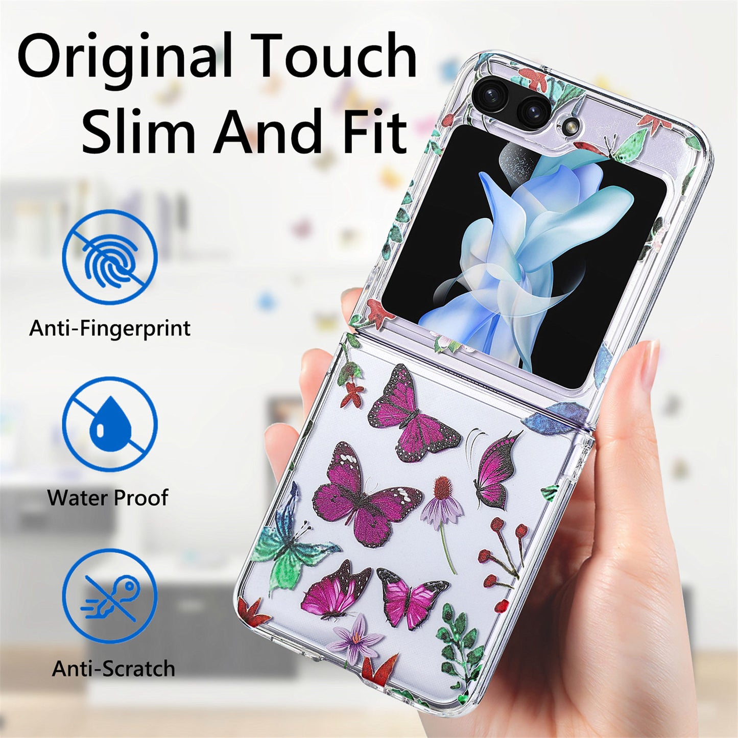 Uniqkart for Samsung Galaxy Z Flip5 5G Hard PC Phone Case Butterfly Pattern Printing Shockproof Phone Cover - Purple