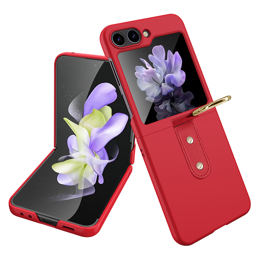 Uniqkart for Samsung Galaxy Z Flip5 5G Slim PC Phone Case Rubberized Shockproof Cover with Finger Ring - Red