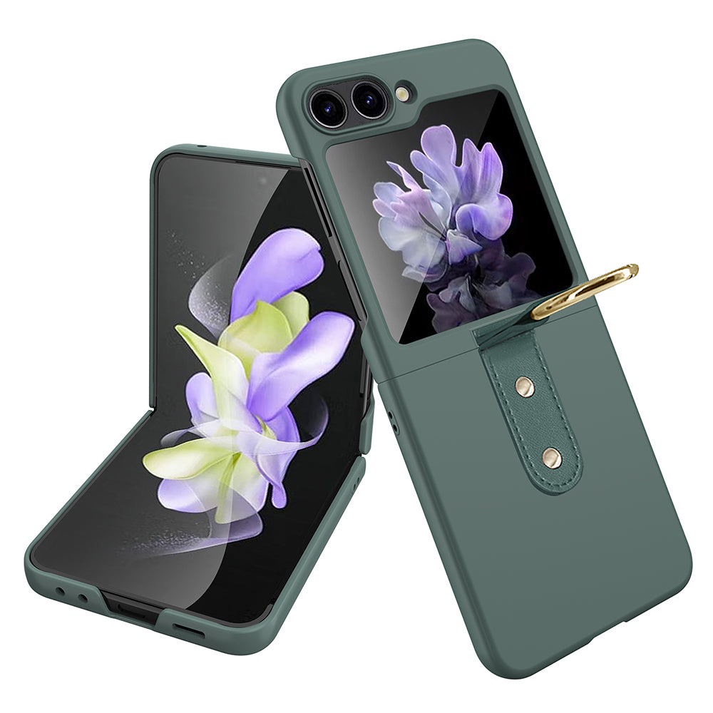 Uniqkart for Samsung Galaxy Z Flip5 5G Slim PC Phone Case Rubberized Shockproof Cover with Finger Ring - Green