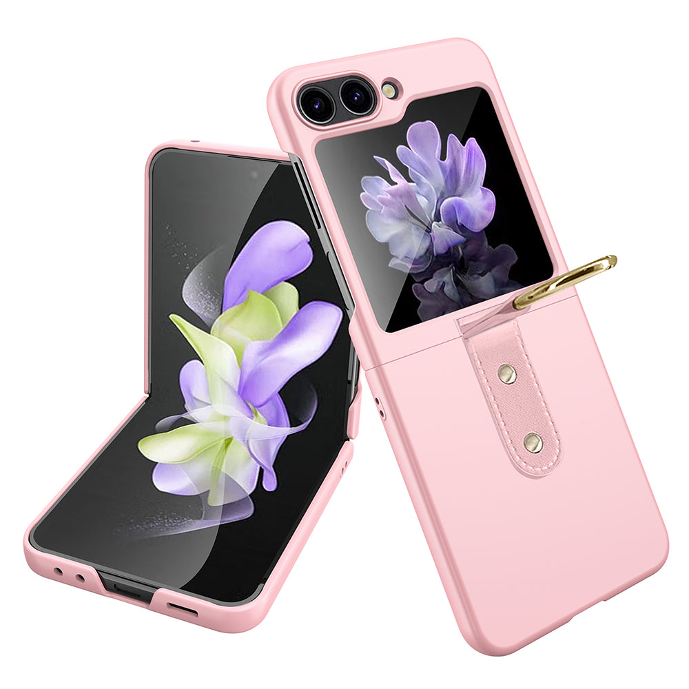 Uniqkart for Samsung Galaxy Z Flip5 5G Slim PC Phone Case Rubberized Shockproof Cover with Finger Ring - Pink