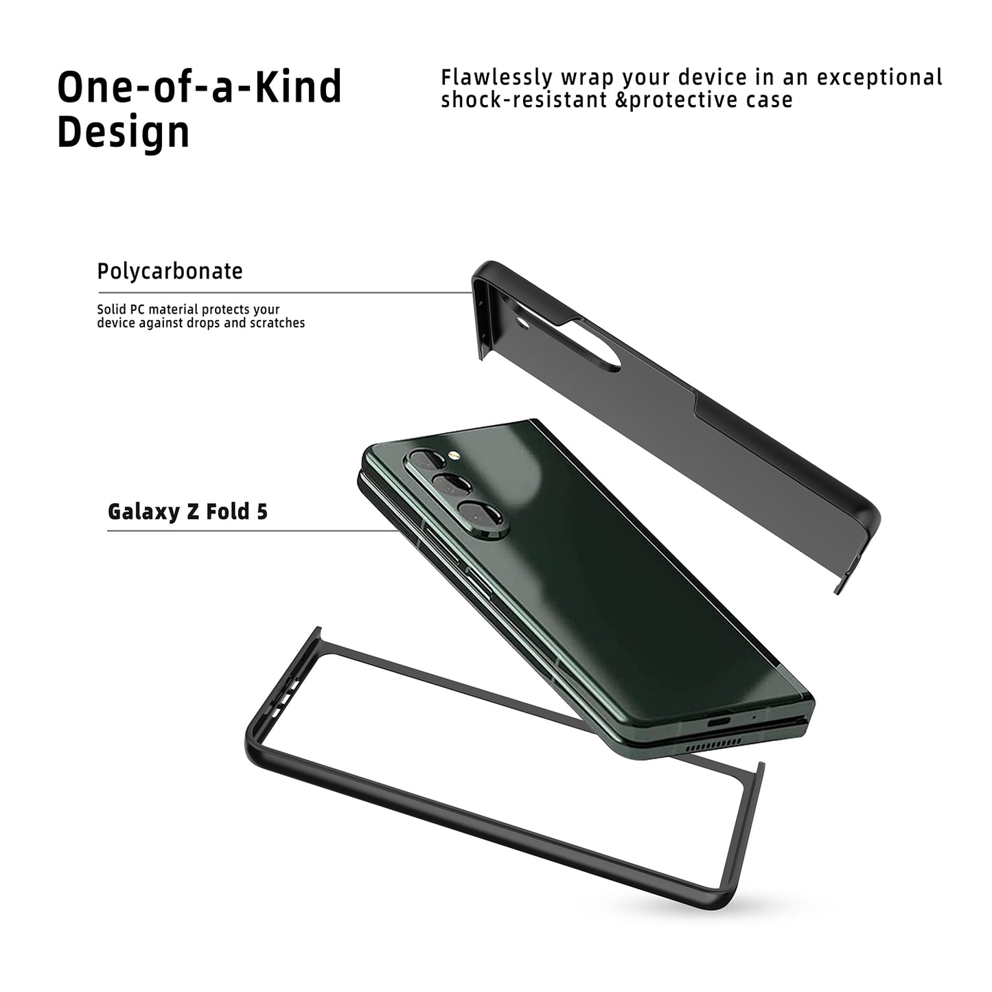 Uniqkart for Samsung Galaxy Z Fold5 5G Slim PC Phone Case Rubberized Anti-Scratch Shockproof Cover - Black