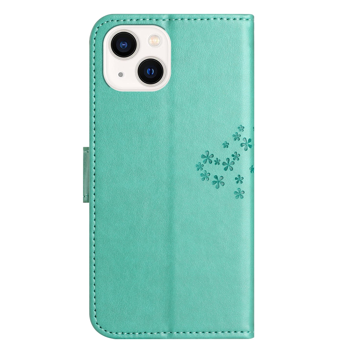Phone Leather Case for iPhone 15 , Stand Wallet Owl Tree Imprinted Full Protection Phone Cover - Cyan