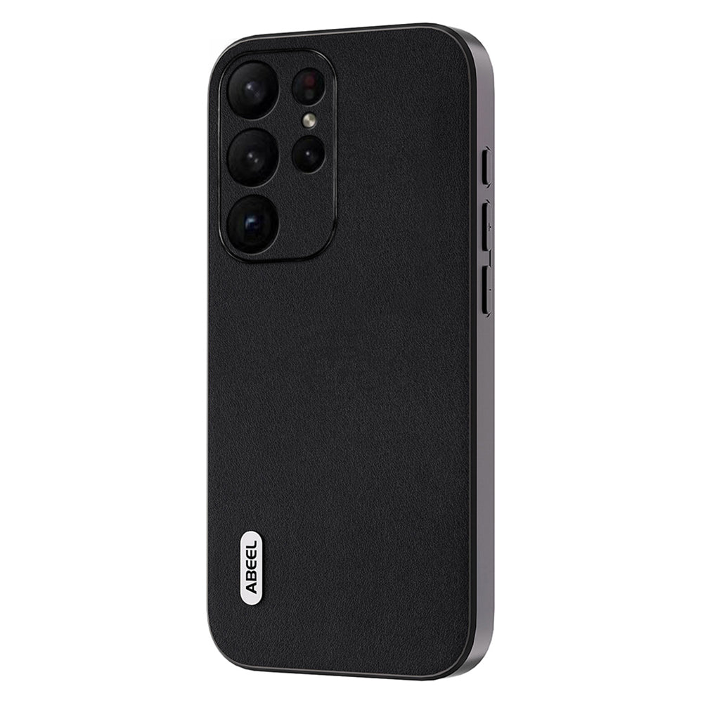 Uniqkart Anti-Scratch Phone Shell for Samsung Galaxy S23 Ultra Case Nappa Texture Genuine Cow Leather+PC+TPU Cover - Black