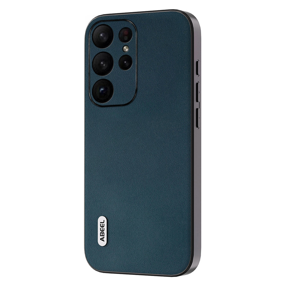 Uniqkart Anti-Scratch Phone Shell for Samsung Galaxy S23 Ultra Case Nappa Texture Genuine Cow Leather+PC+TPU Cover - Green