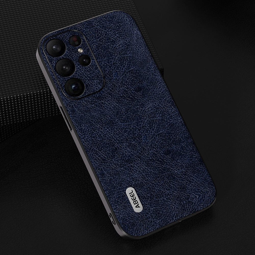 Uniqkart For Samsung Galaxy S23 Ultra Phone Case Litchi Texture Retro PU Leather Coated TPU+PC Cover - Blue
