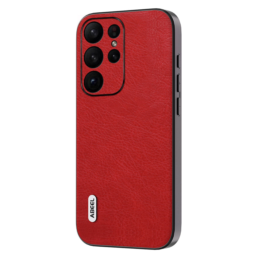 Uniqkart For Samsung Galaxy S23 Ultra Phone Case Litchi Texture Retro PU Leather Coated TPU+PC Cover - Red