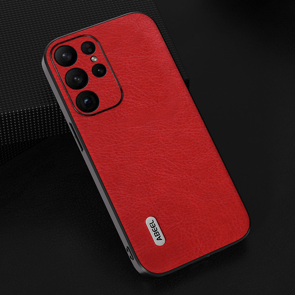 Uniqkart For Samsung Galaxy S23 Ultra Phone Case Litchi Texture Retro PU Leather Coated TPU+PC Cover - Red