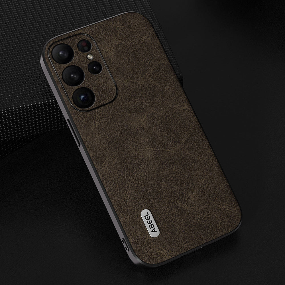 Uniqkart Shockproof Cover for Samsung Galaxy S23 Ultra PU Leather+PC+TPU Litchi Texture Phone Case - Khaki
