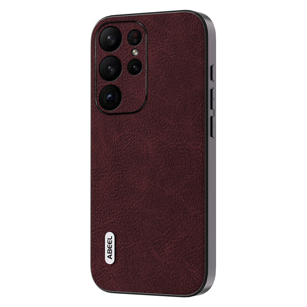Uniqkart Shockproof Cover for Samsung Galaxy S23 Ultra PU Leather+PC+TPU Litchi Texture Phone Case - Purplish Red