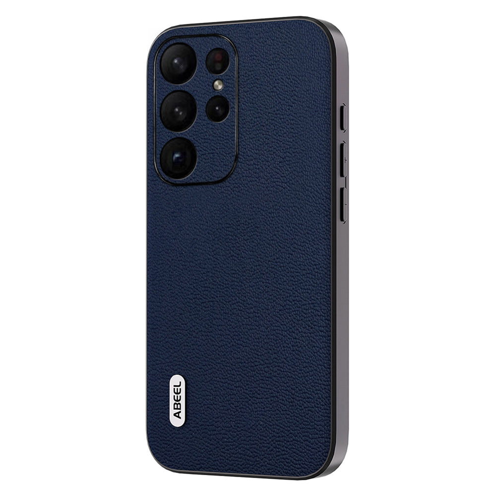 Uniqkart For Samsung Galaxy S23 Ultra Case Litchi Texture Genuine Cow Leather+PC+TPU Cover - Blue