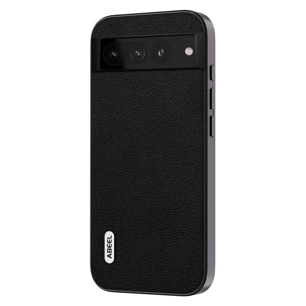 Uniqkart For Google Pixel 8 Pro Protective Slim Case Litchi Texture Genuine Cow Leather+PC+TPU Phone Cover - Black