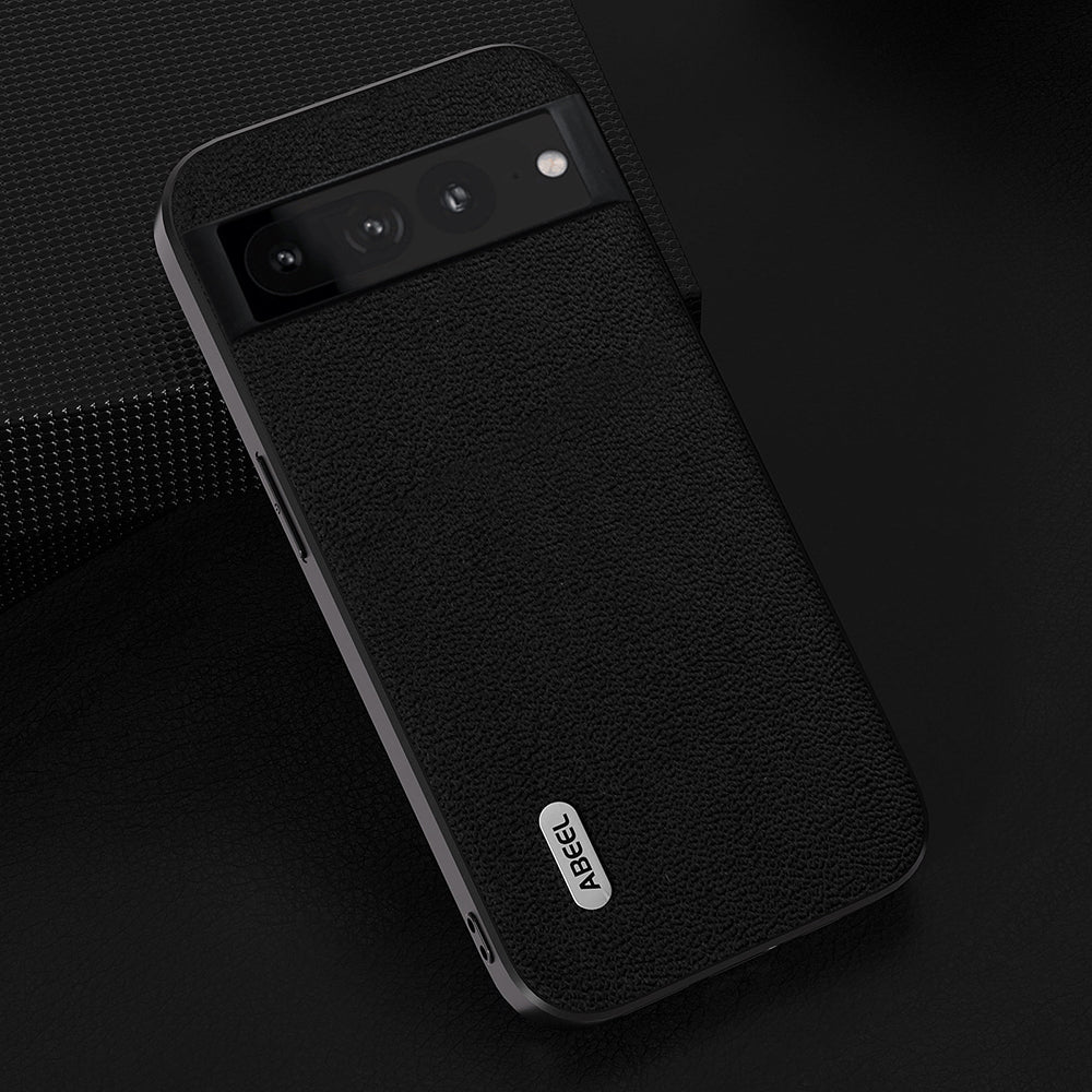 Uniqkart For Google Pixel 8 Pro Protective Slim Case Litchi Texture Genuine Cow Leather+PC+TPU Phone Cover - Black