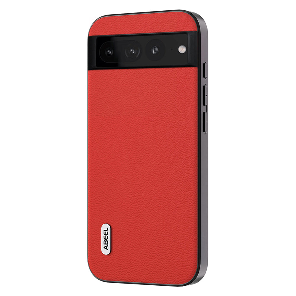 Uniqkart For Google Pixel 8 Pro Protective Slim Case Litchi Texture Genuine Cow Leather+PC+TPU Phone Cover - Red