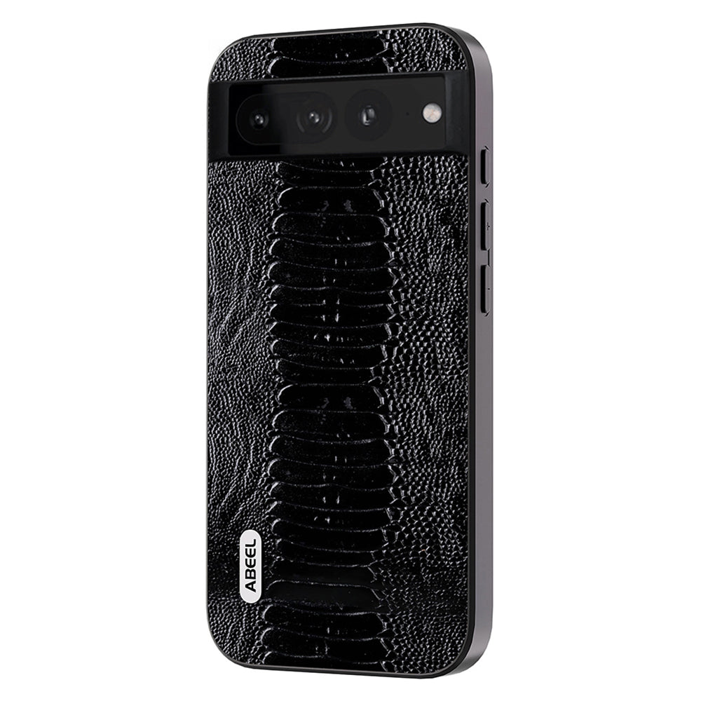 Uniqkart For Google Pixel 8 Pro Anti-Drop Phone Case Crocodile Texture Genuine Cow Leather+PC+TPU Phone Cover - Black