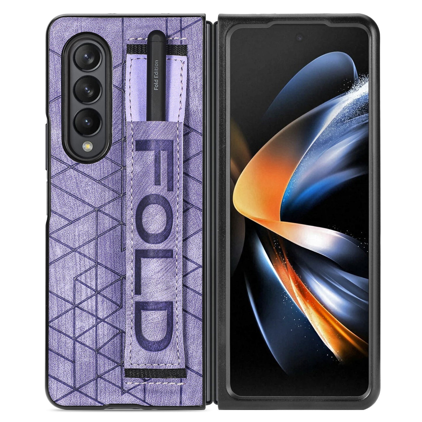 Telescopic Wristband Phone Cover for Samsung Galaxy Z Fold5 5G , PU Leather+PC Phone Case with Pen Slot - Purple