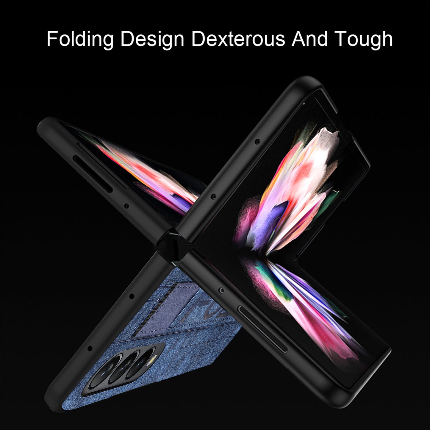 Telescopic Wristband Phone Cover for Samsung Galaxy Z Fold5 5G , PU Leather+PC Phone Case with Pen Slot - Blue