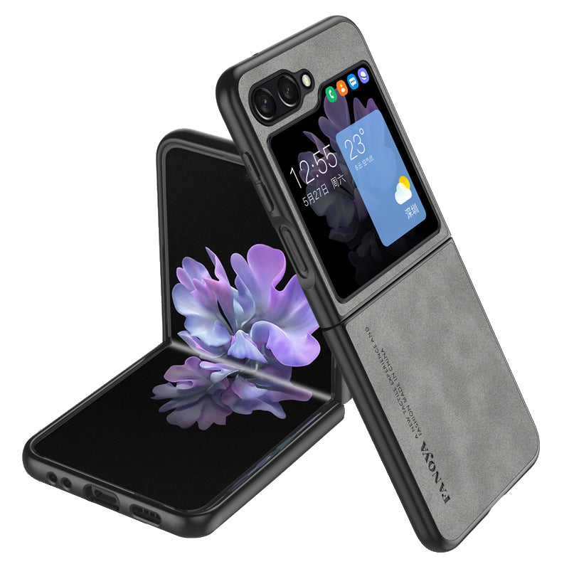 Uniqkart for Samsung Galaxy Z Flip5 5G Skin-Touch Feeling Cell Phone Case Anti-Scratch PU Leather+PC Phone Cover - Grey