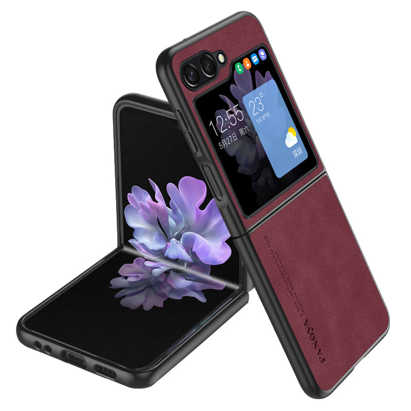 Uniqkart for Samsung Galaxy Z Flip5 5G Skin-Touch Feeling Cell Phone Case Anti-Scratch PU Leather+PC Phone Cover - Wine Red