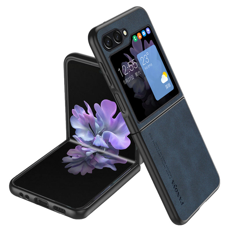 Uniqkart for Samsung Galaxy Z Flip5 5G Skin-Touch Feeling Cell Phone Case Anti-Scratch PU Leather+PC Phone Cover - Blue