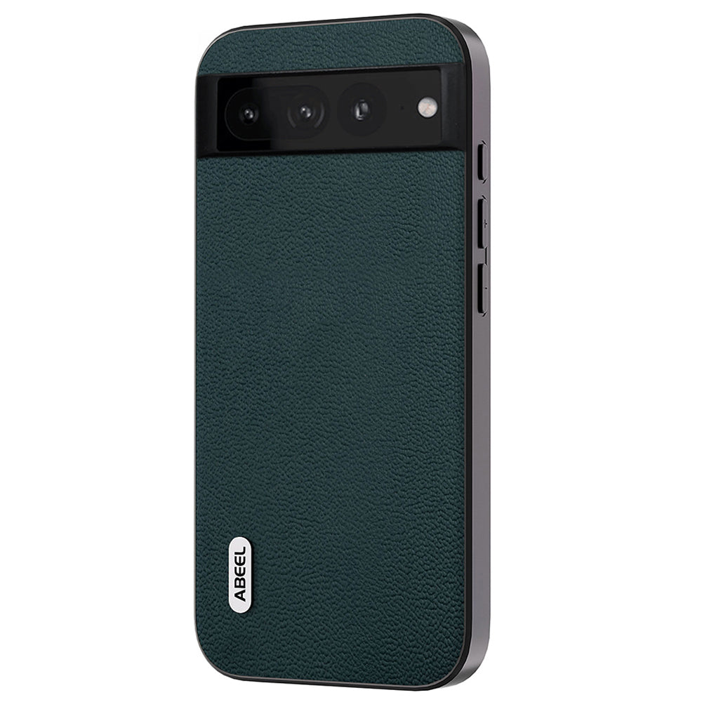 Uniqkart For Google Pixel 7 Pro 5G Litchi Texture Genuine Cow Leather+PC+TPU Cover Fall Proof Case - Midnight Green