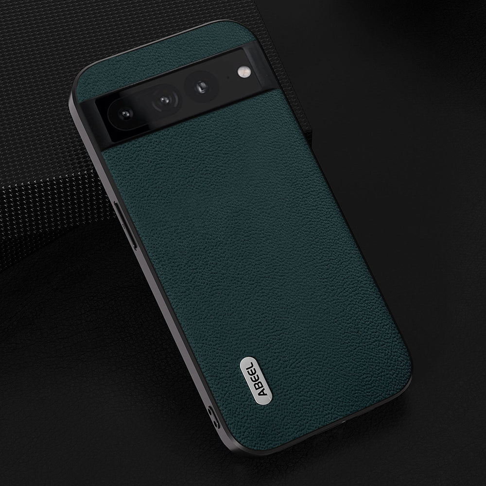 Uniqkart For Google Pixel 7 Pro 5G Litchi Texture Genuine Cow Leather+PC+TPU Cover Fall Proof Case - Midnight Green