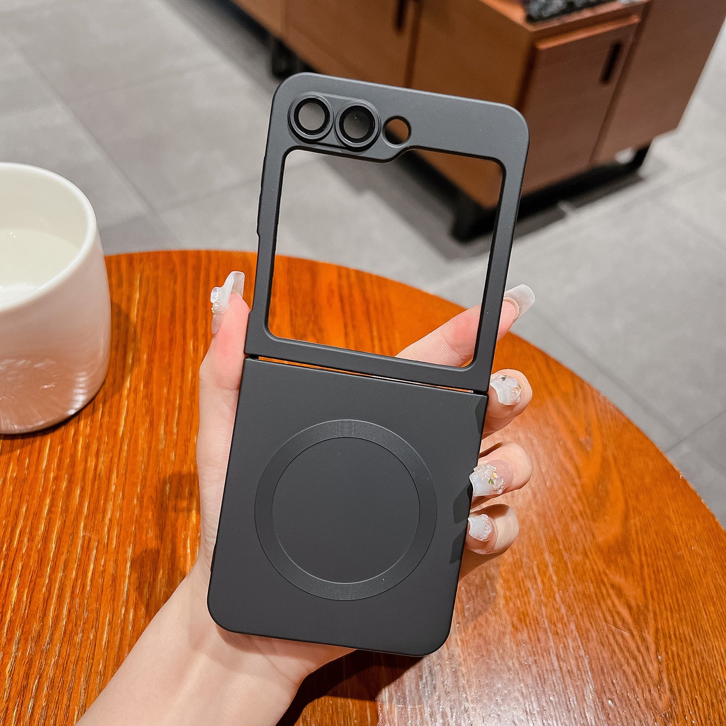 Uniqkart for Samsung Galaxy Z Flip5 5G Magnetic Phone Case Hard PC Skin Touch Feel Protective Cover - Black