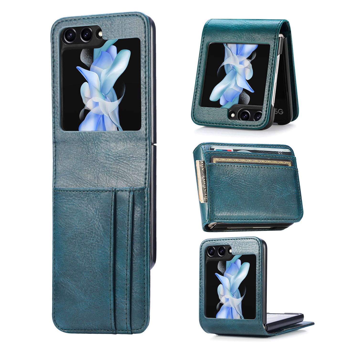 Uniqkart for Samsung Galaxy Z Flip5 5G Wallet Design Phone Case PU Leather+PC Cell Phone Cover - Green