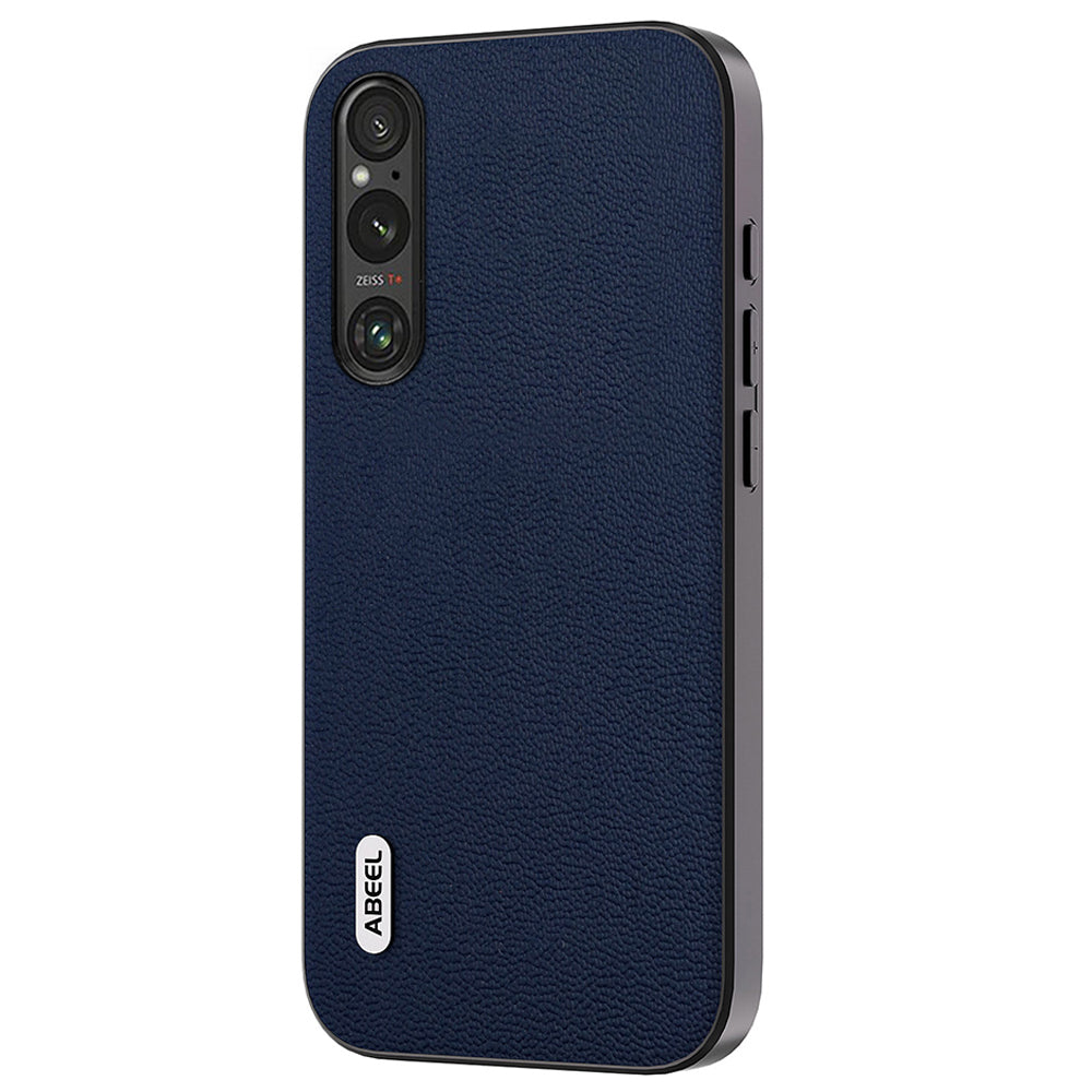 Uniqkart For Sony Xperia 1 IV 5G Litchi Texture Genuine Cow Leather+PC+TPU Cover Bump Proof Case - Blue