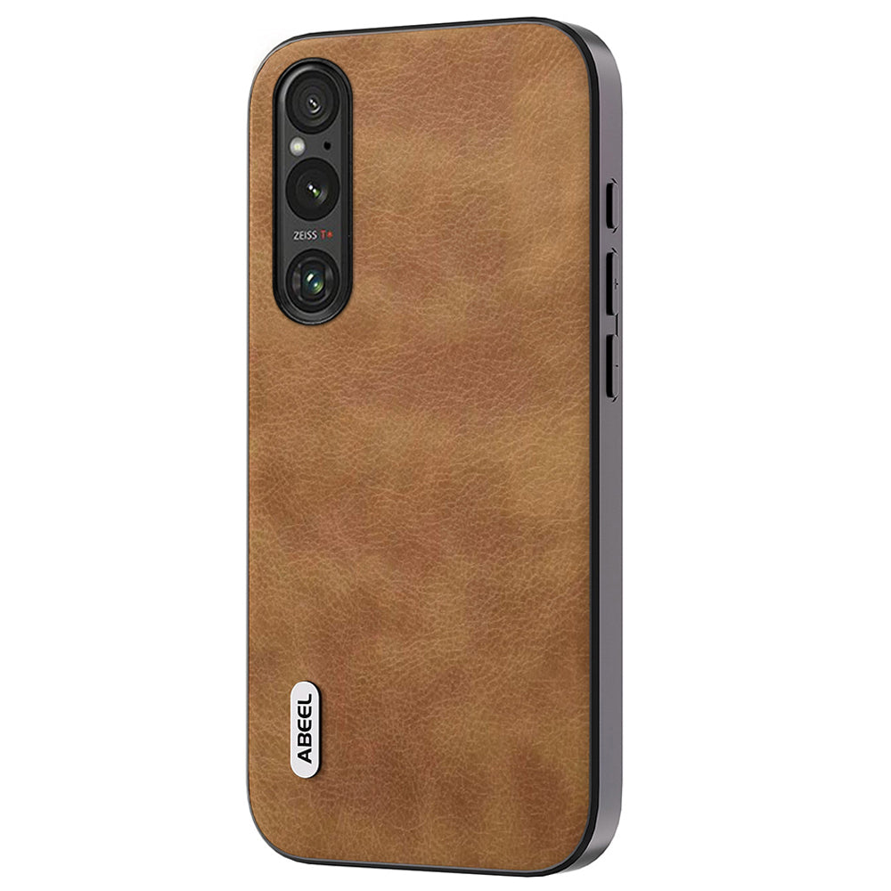 Uniqkart Phone Case for Sony Xperia 1 IV 5G Retro Litchi Texture PU Leather Coated TPU+PC Cover - Brown