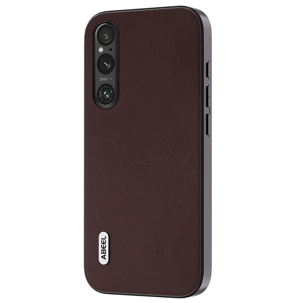 Uniqkart Nappa Texture Phone Case for Sony Xperia 1 IV 5G Genuine Cow Leather+PC+TPU Cover - Coffee