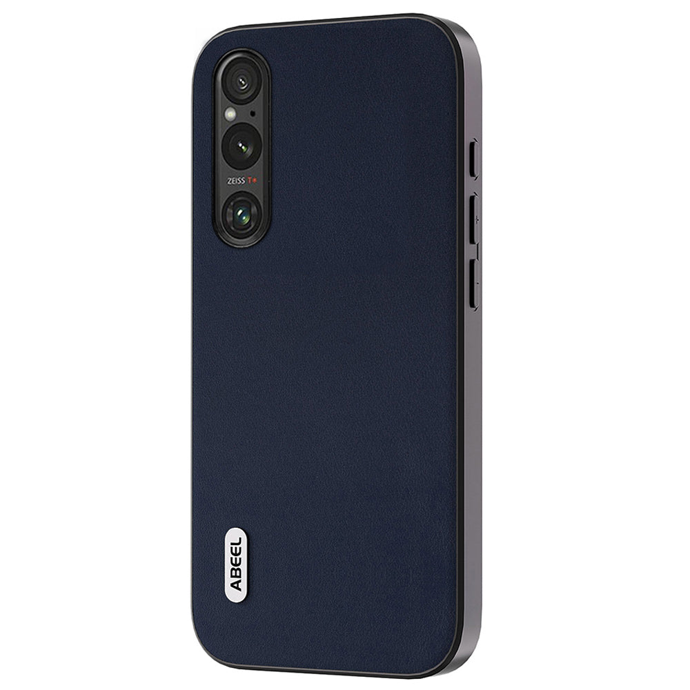 Uniqkart Nappa Texture Phone Case for Sony Xperia 1 IV 5G Genuine Cow Leather+PC+TPU Cover - Blue