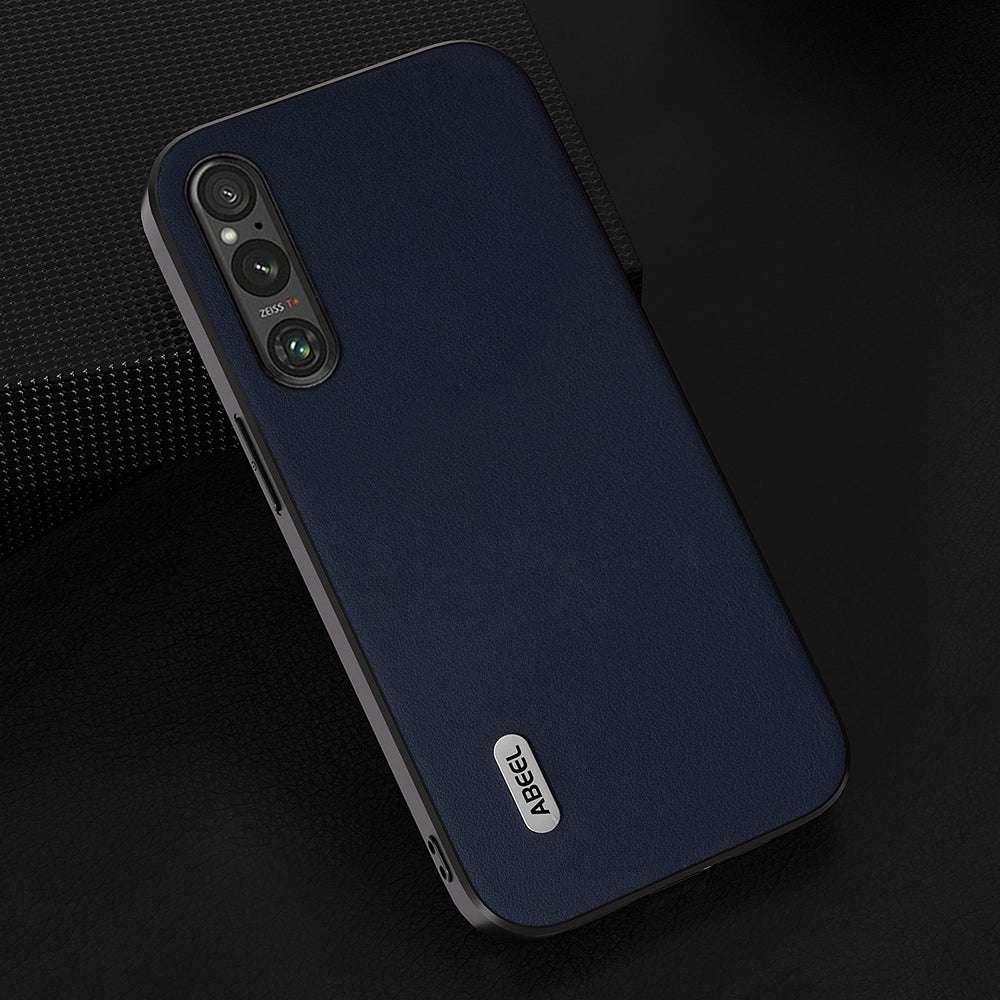 Uniqkart Nappa Texture Phone Case for Sony Xperia 1 IV 5G Genuine Cow Leather+PC+TPU Cover - Blue