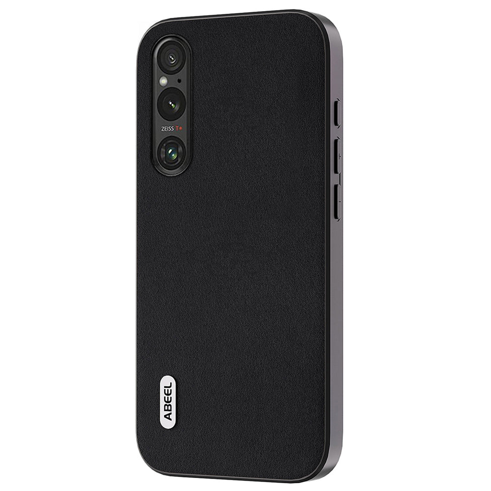 Uniqkart Nappa Texture Phone Case for Sony Xperia 1 IV 5G Genuine Cow Leather+PC+TPU Cover - Black