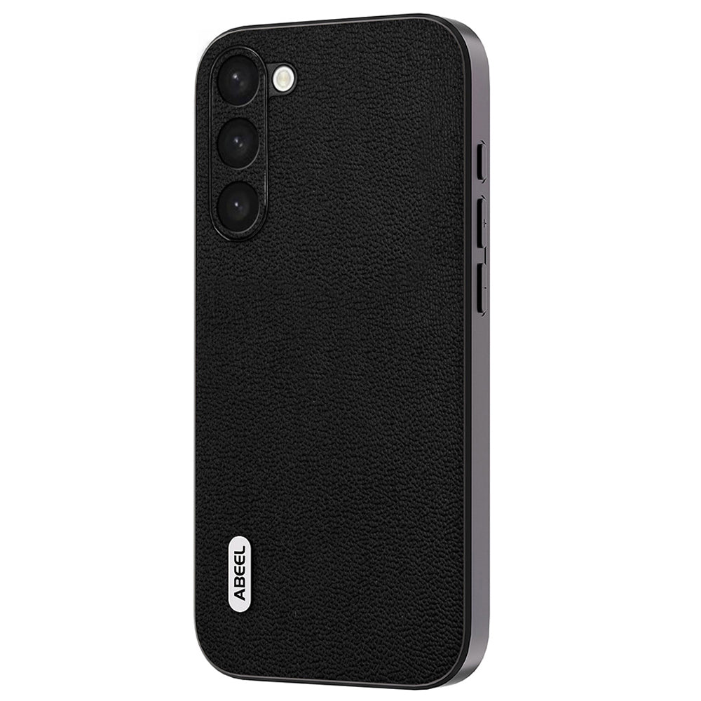Uniqkart For Samsung Galaxy S23+ Litchi Texture Genuine Cow Leather+PC+TPU Cover Back Protector Case - Black