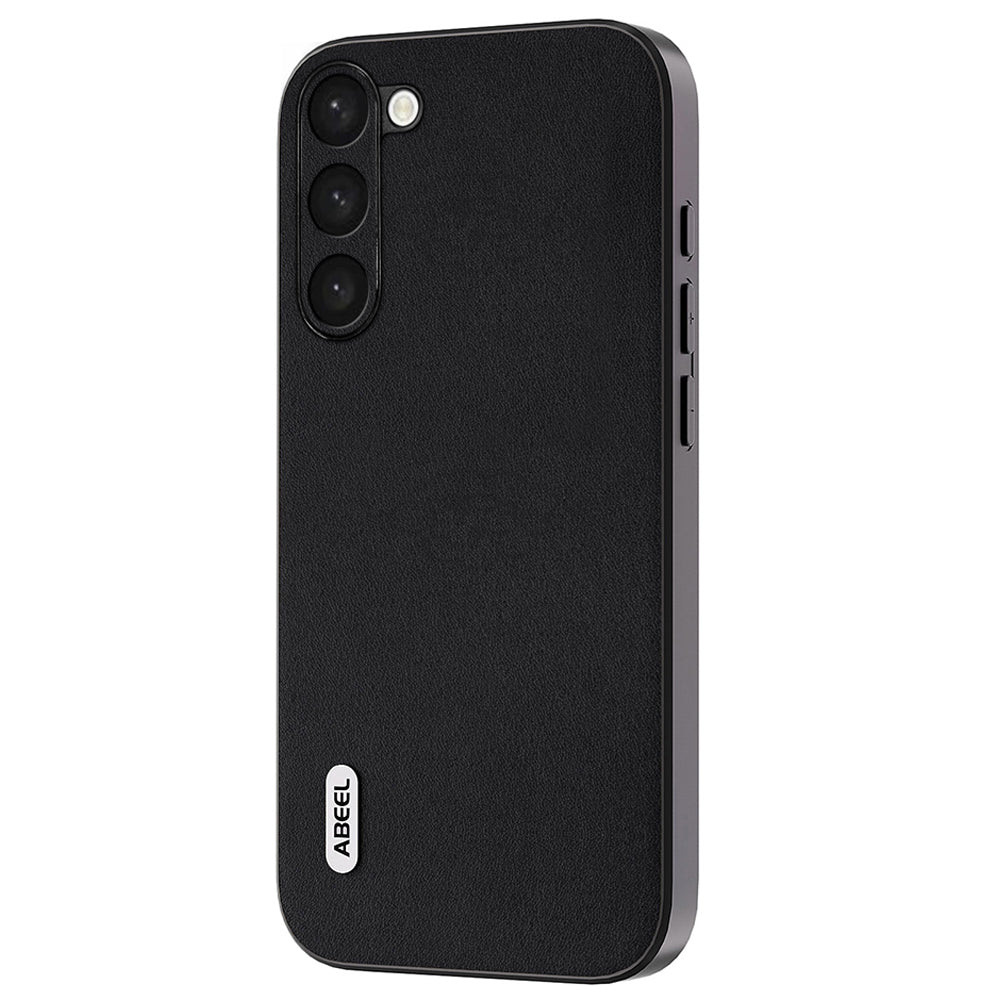 Uniqkart Nappa Texture Phone Case for Samsung Galaxy S23+ Genuine Cow Leather+PC+TPU Anti-fall Cover - Black