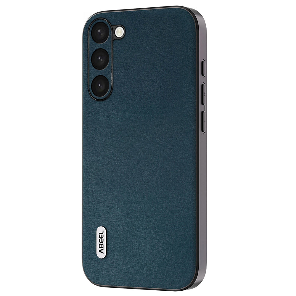 Uniqkart Nappa Texture Phone Case for Samsung Galaxy S23+ Genuine Cow Leather+PC+TPU Anti-fall Cover - Green