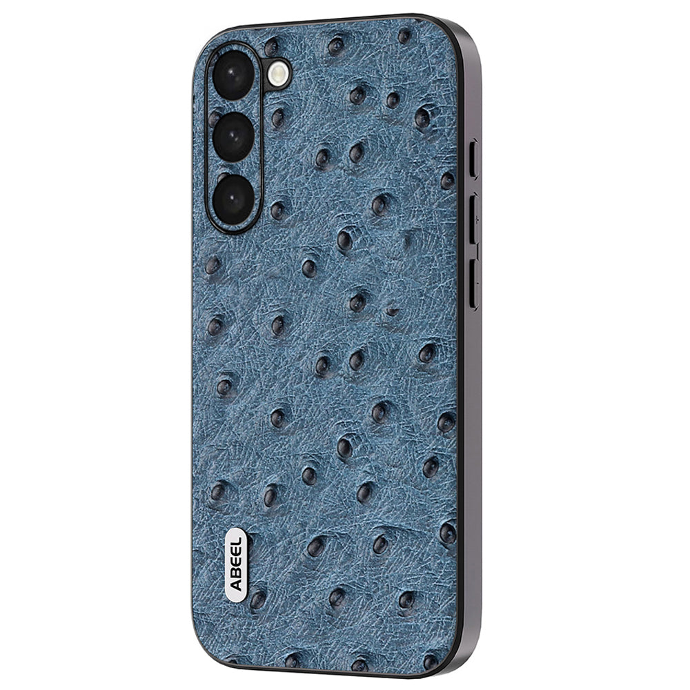 Uniqkart Ostrich Texture Case for Samsung Galaxy S23 , Genuine Cow Leather+PC+TPU Phone Back Cover - Blue