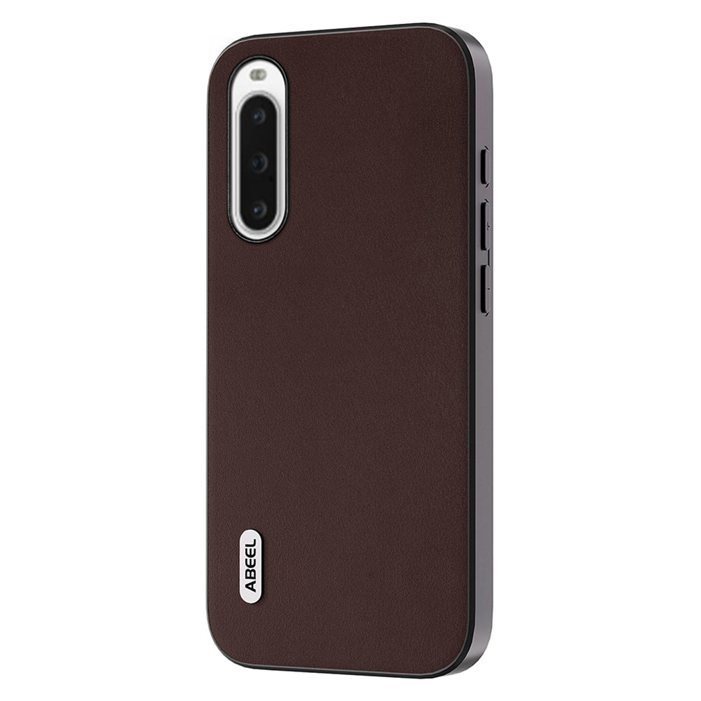 Uniqkart For Sony Xperia 10 V Nappa Texture Genuine Cow Leather Coated Phone Case PC+TPU Back Cover - Coffee
