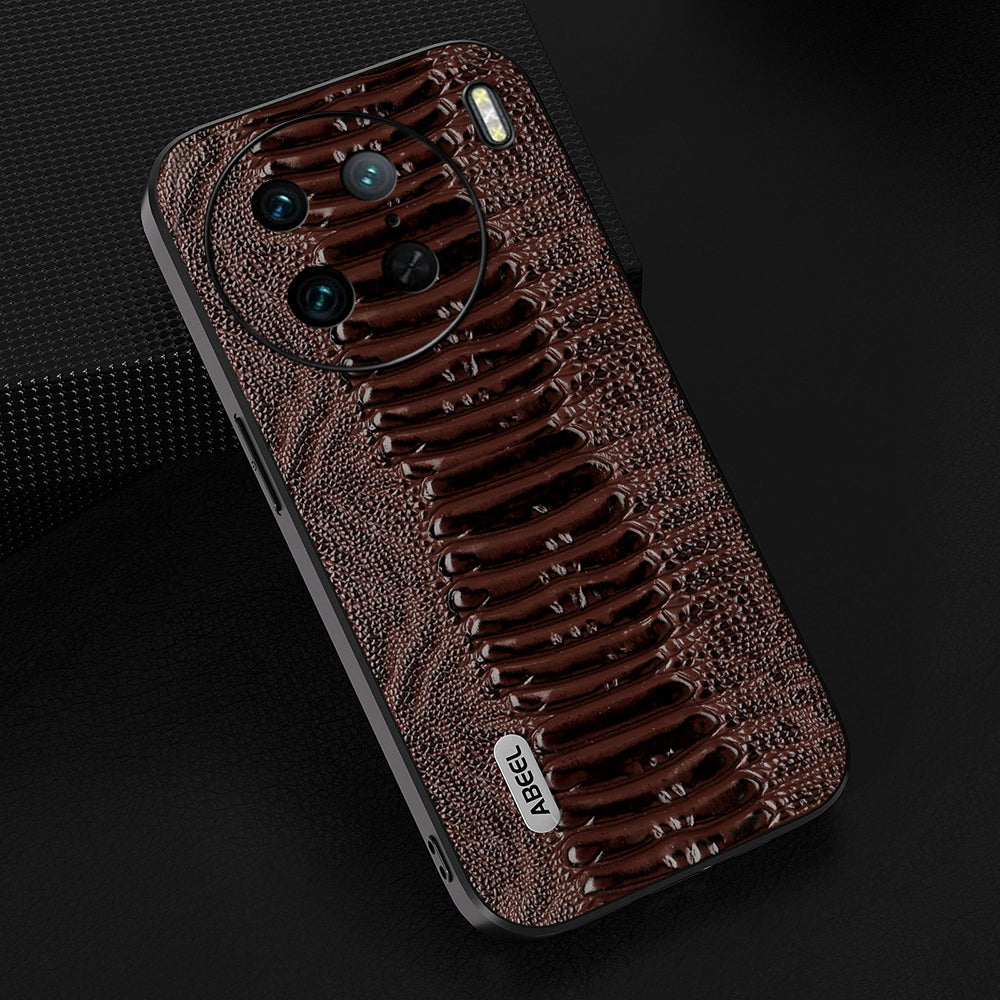 Uniqkart for vivo X90 Pro+ 5G Crocodile Texture PC+TPU Cover Genuine Cow Leather Coated Phone Case - Coffee