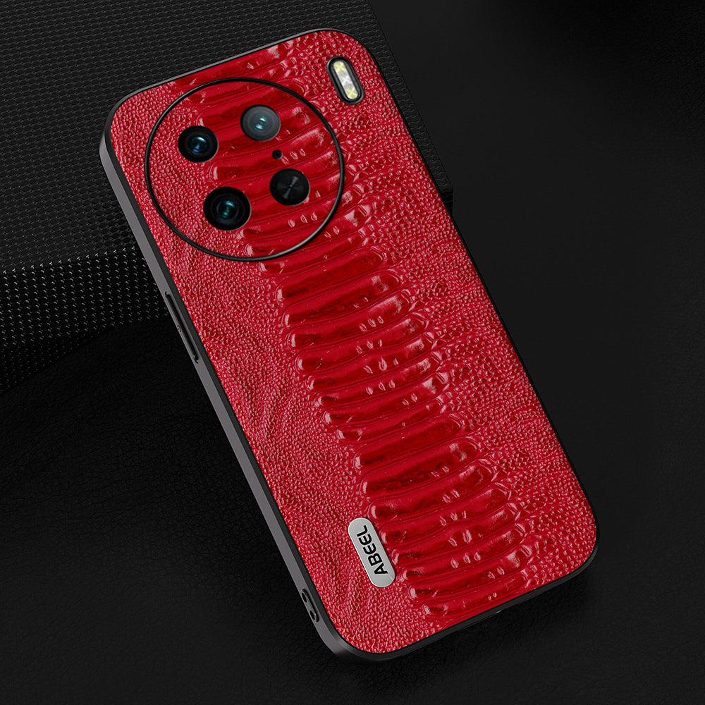Uniqkart for vivo X90 Pro+ 5G Crocodile Texture PC+TPU Cover Genuine Cow Leather Coated Phone Case - Red