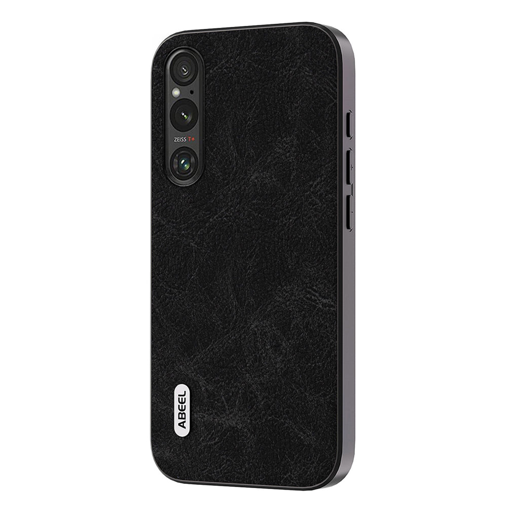 Uniqkart Slim Phone Case for Sony Xperia 1 V Shockproof Cover Litchi Texture PU Leather+PC+TPU Phone Shell - Black